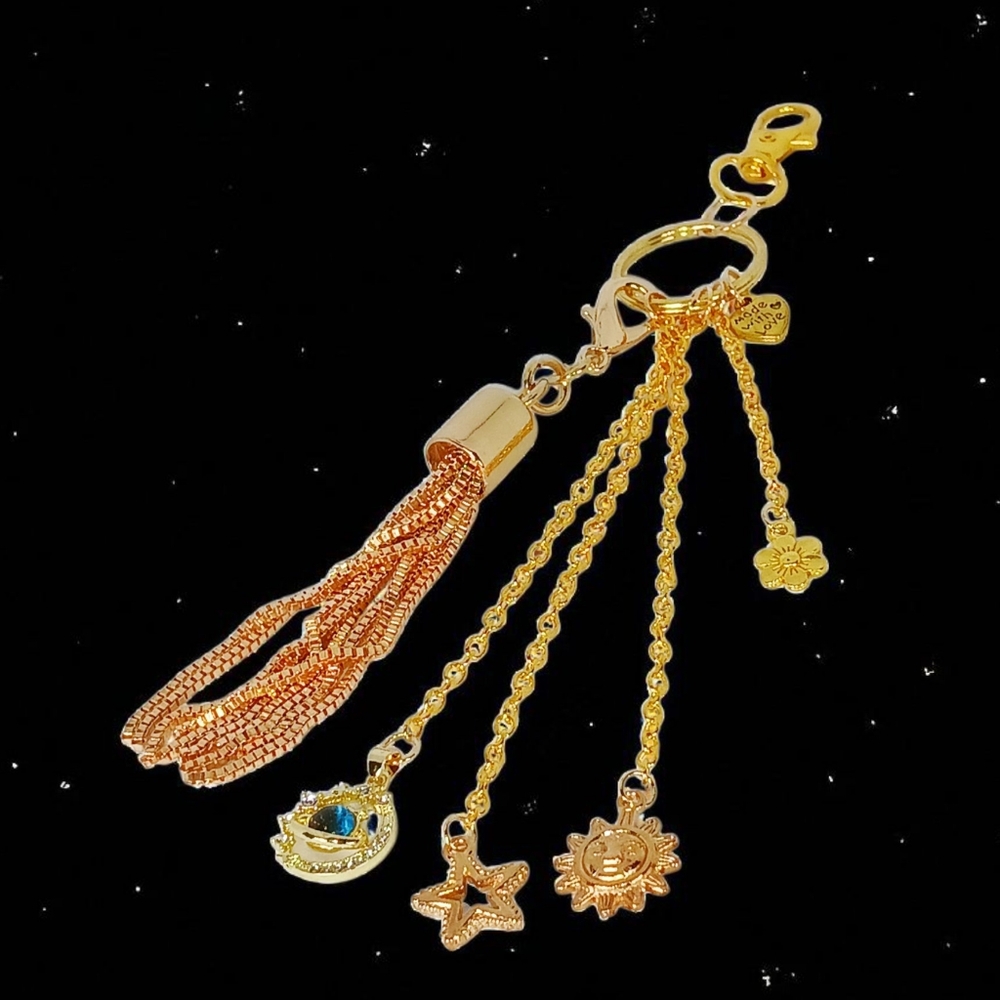 Gold Bag Charm Purse Accessory Celestial Charms Tassel Key Clip Galaxycore Y2k